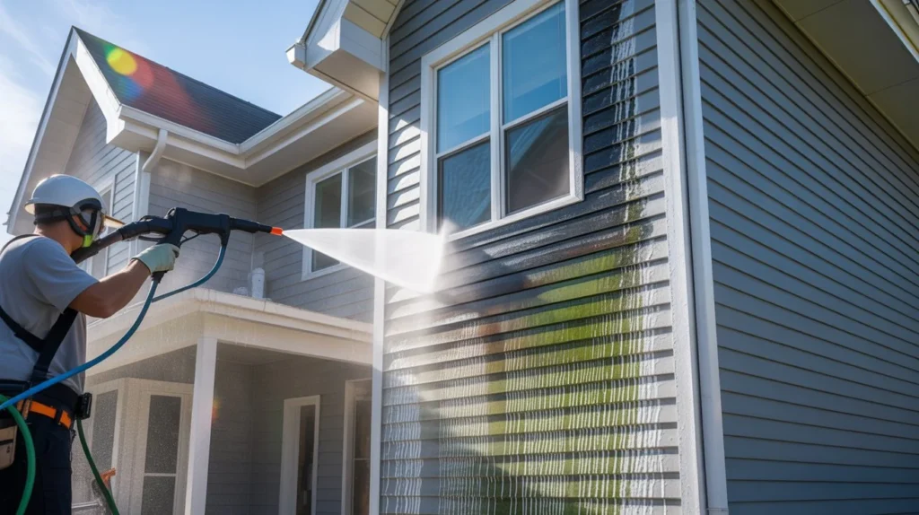 What is Soft Washing? Professional cleaning house siding with low-pressure washing method