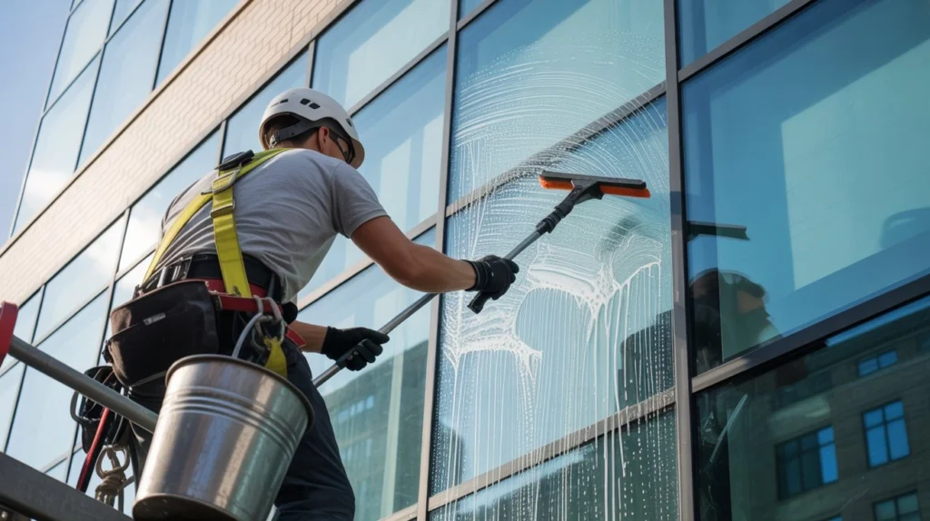 High-rise window cleaning service in action – how much does window cleaning cost