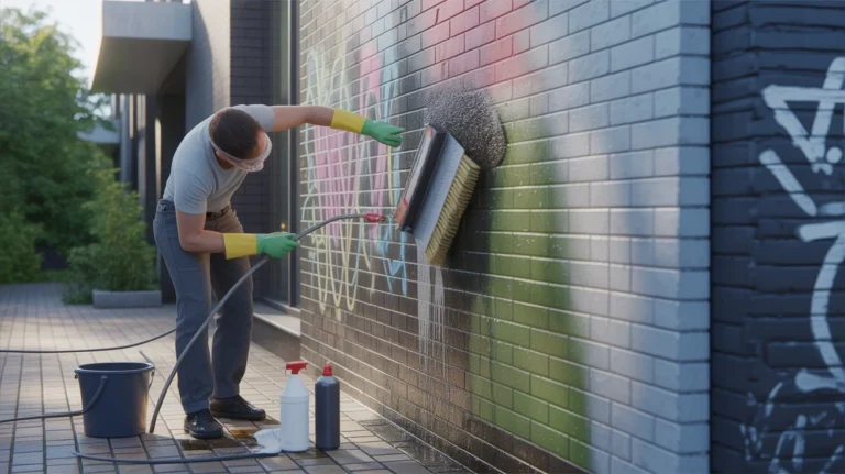 how to remove graffiti from brick wall using pressure washer and scrub brush