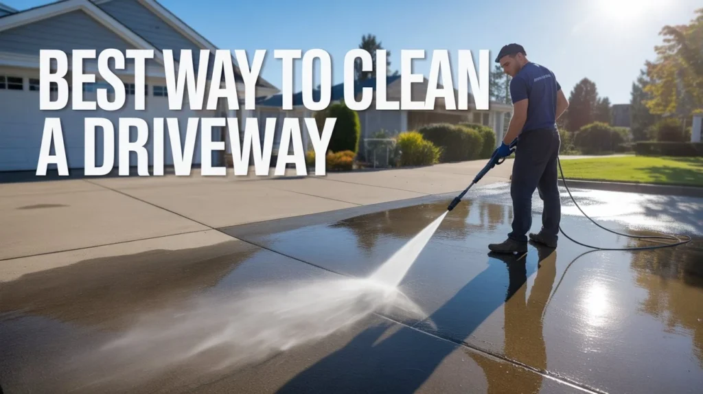 What's the best way to clean a driveway? Professional pressure washing a concrete driveway at home