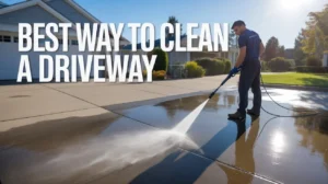 What's the best way to clean a driveway? Professional pressure washing a concrete driveway at home