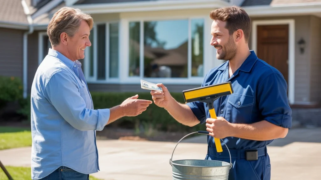 Customer tipping window cleaner outside home – do you tip the window cleaner