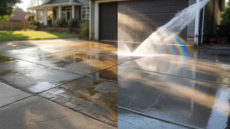 Is powerwashing a driveway worth it – before and after comparison of cleaned driveway