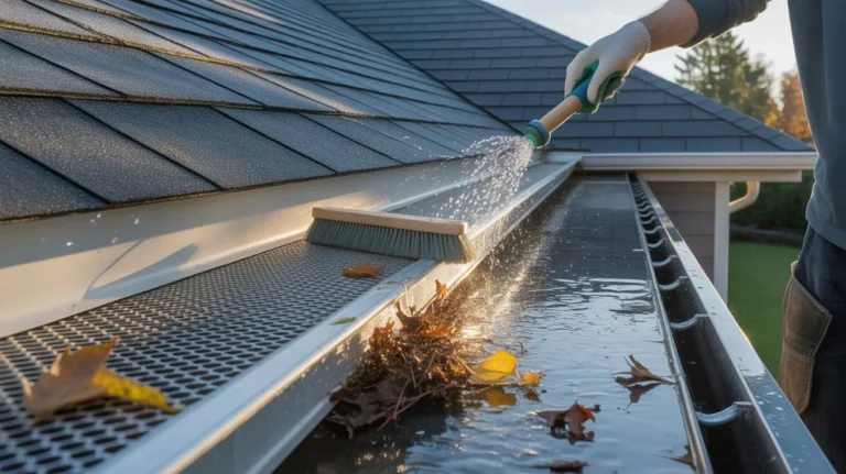 Do Gutter Guards Need to Be Cleaned? rinsing gutter guards to remove leaves and buildup
