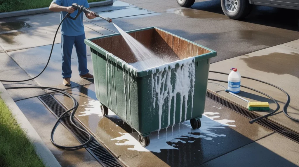 How to Clean a Dumpster using a pressure washer with foam cleaner