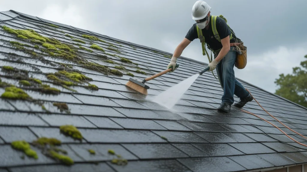 How to Clean Roof Shingles by removing moss and buildup