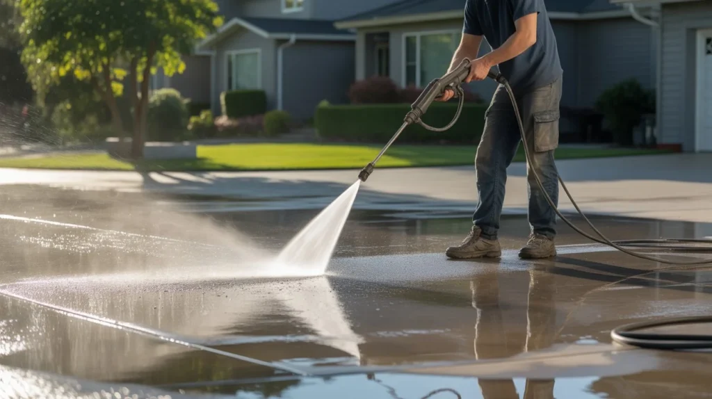Is Pressure Washing Driveway Illegal? professional cleaning residential driveway surface
