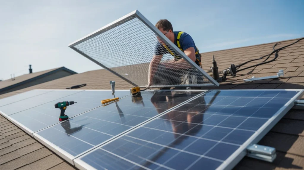 How to Install Solar Panels Guard on rooftop using metal mesh protection system