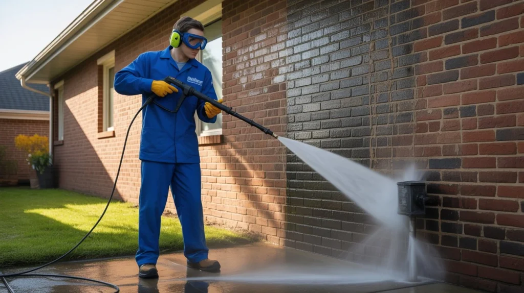 Can You Pressure Wash a Brick House? expert cleaning brick house wall with pressure washer equipment