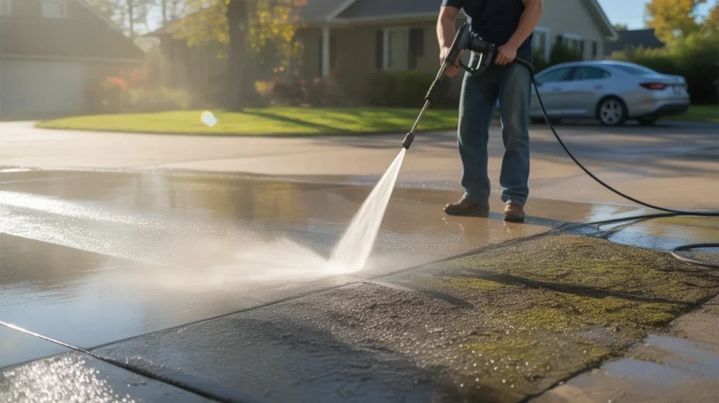 Can you wash your driveway using a power washing service for deep concrete cleaning