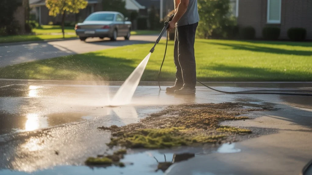 Can you wash your driveway to remove moss dirt and grime from concrete surfaces