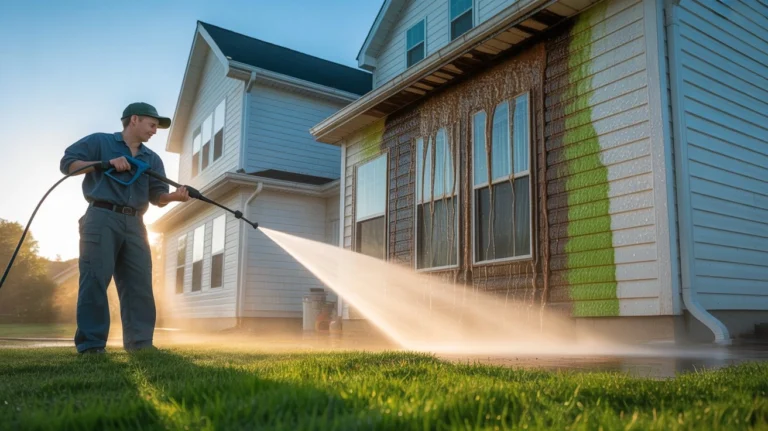 How do professionals clean houses so fast by using pressure washing equipment to clean house exterior siding quickly