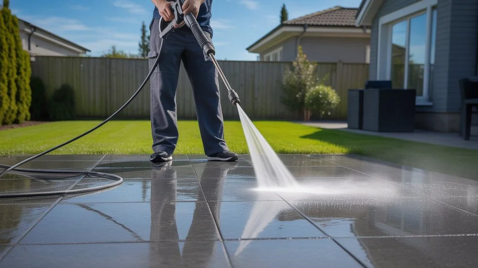 Can You Pressure Wash Granite outdoor tiles with wide-angle water spray